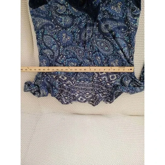 Hollister Blue Paisley Fringe Kimono Cardigan Open Front Boho Top Small - Picture 6 of 7